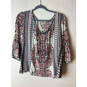 Unity World Wear Boho Top Bohemian Print XL Flowy Blouse